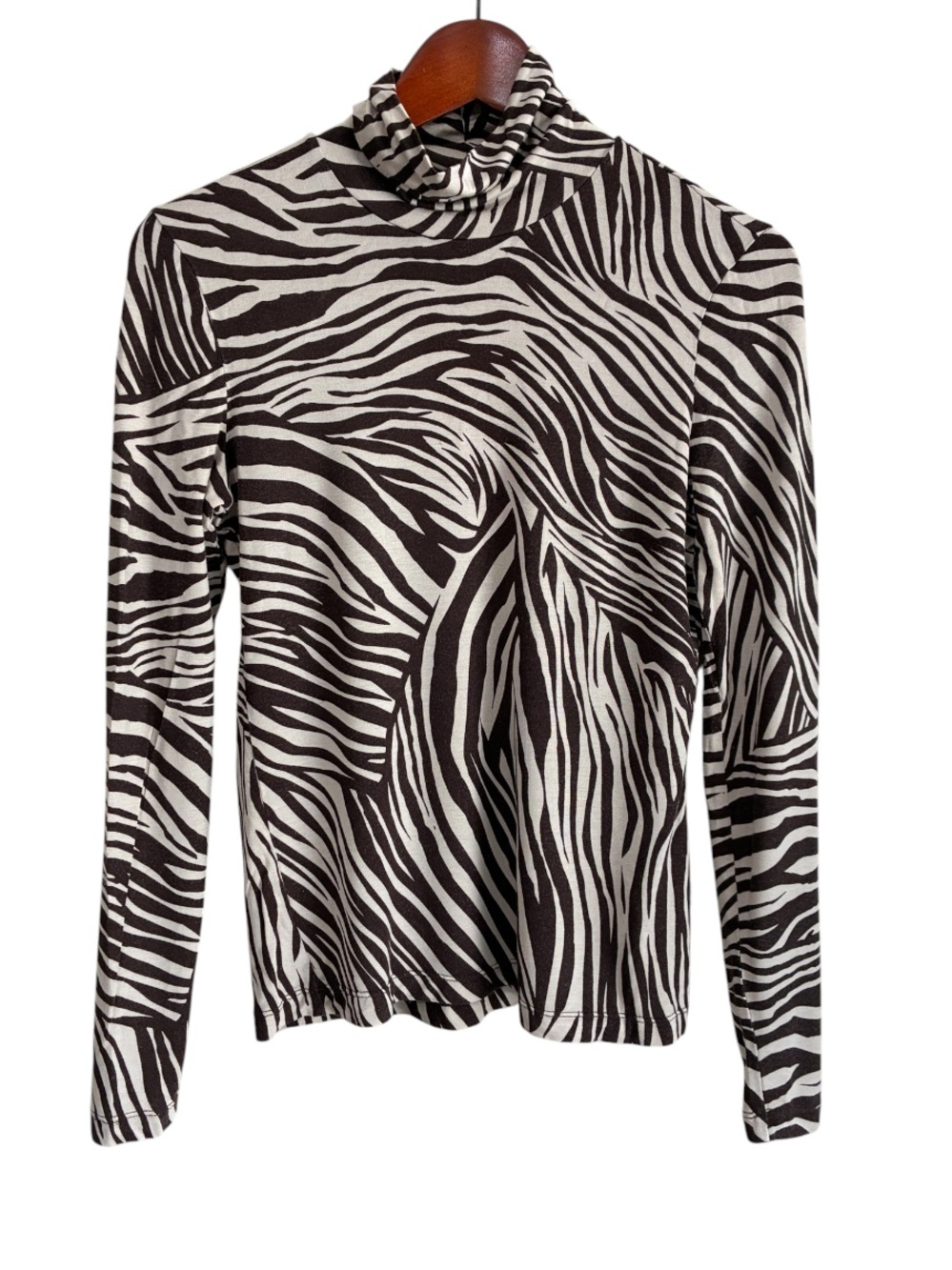 H&M Women's Brown Zebra Print Turtleneck Top Size Small